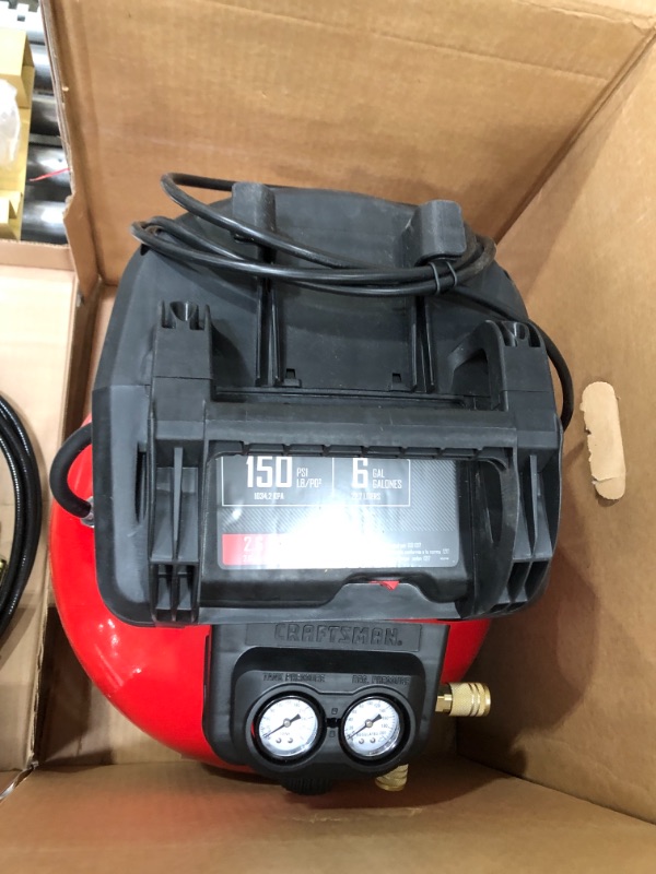 Photo 4 of  Craftsman 6 gal. Pancake Portable Brad Nailer and Air Compressor Combo Kit 150 psi 0.8 hp - Case Of: 1 20.25 x 16.25 x 18 inches
