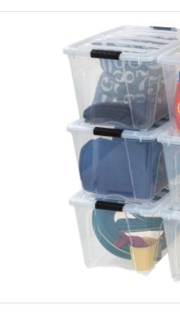 Photo 1 of MISSING 2 LIDS & MINOR DAMAGE
RIS USA 54 Qt Clear Plastic Storage Box with Latches 3- PACK 