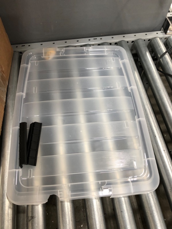 Photo 5 of MISSING 2 LIDS & MINOR DAMAGE
RIS USA 54 Qt Clear Plastic Storage Box with Latches 3- PACK 