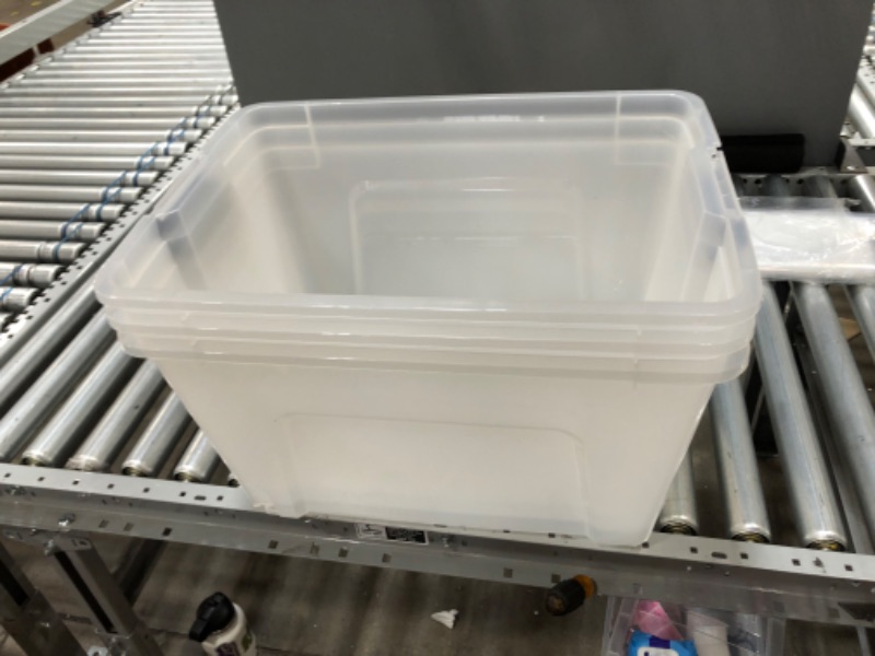 Photo 7 of MISSING 2 LIDS & MINOR DAMAGE
RIS USA 54 Qt Clear Plastic Storage Box with Latches 3- PACK 