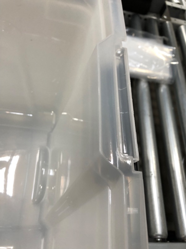 Photo 4 of MISSING 2 LIDS & MINOR DAMAGE
RIS USA 54 Qt Clear Plastic Storage Box with Latches 3- PACK 