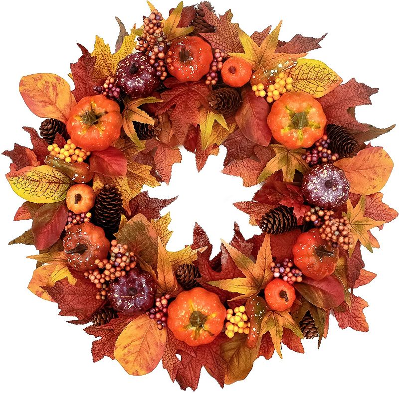 Photo 1 of 2" Fall Wreath for Front Door, Fall Decor Handcrafted Boxwood Base, Ideal Fall Porch Decor for Autumn & Halloween & Thanksgiving Day,