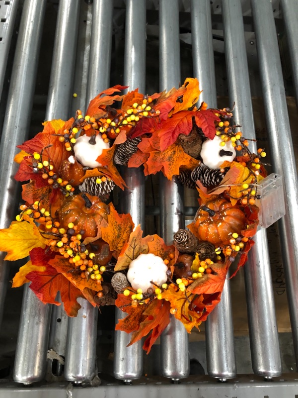 Photo 4 of 2" Fall Wreath for Front Door, Fall Decor Handcrafted Boxwood Base, Ideal Fall Porch Decor for Autumn & Halloween & Thanksgiving Day,