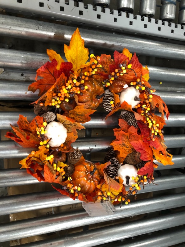 Photo 5 of 2" Fall Wreath for Front Door, Fall Decor Handcrafted Boxwood Base, Ideal Fall Porch Decor for Autumn & Halloween & Thanksgiving Day,