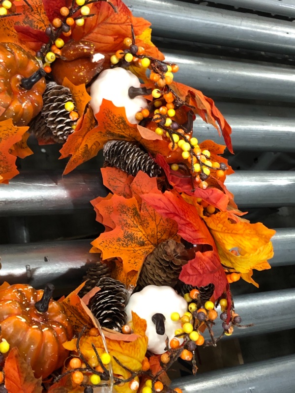 Photo 6 of 2" Fall Wreath for Front Door, Fall Decor Handcrafted Boxwood Base, Ideal Fall Porch Decor for Autumn & Halloween & Thanksgiving Day,