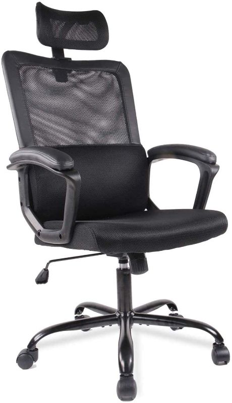 Photo 1 of Office Chair, Ergonomic Mesh Home Office Computer Chair with Lumbar Support/Adjustable Headrest/Armrest and Wheels/Mesh High Back/Swivel Rolling (Black)
