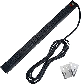 Photo 1 of 16 Outlets Power Strip,Heavy Duty Metal Socket Power Strip with 9.8ft Long Cord and Power Switch,Mounting Brackets Included,Workshop/Industrial use,Black