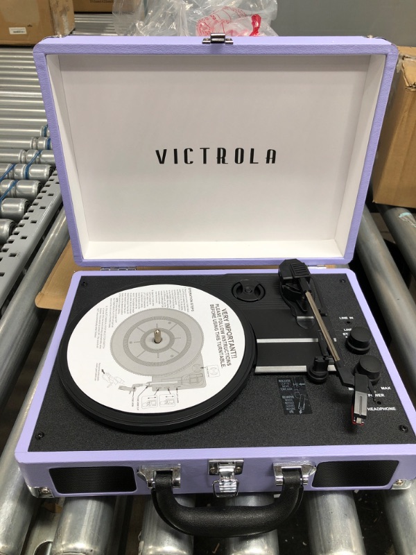 Photo 2 of Victrola Vintage 3-Speed Bluetooth Portable Suitcase Record Player with Built-in Speakers | Upgraded Turntable Audio Sound| Includes Extra Stylus | Lavender (VSC-550BT-LVG)