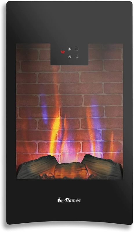 Photo 1 of TURBRO in-Flames 28 Inch Vertical Wall Mounted Electric Fireplace - Realistic Wood Log, Adjustable Flame Effects, Thermostat, Timer, and Remote - Black, INF28-WU
