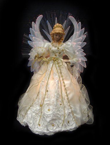 Photo 1 of **does not turn on** Vickerman Lighted Cream and Gold Fiber Optic Angel Christmas Tree Topper
