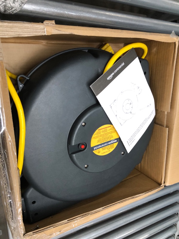 Photo 2 of AmazonCommercial Extension Cord Reel Heavy Duty Retractable 12AWG x 40' Feet Industrial Grade 3C/SJT Cable with Triple Tap Connector and Swivel Bracket Power Rating 15A 125VAC 1875W 60Hz
