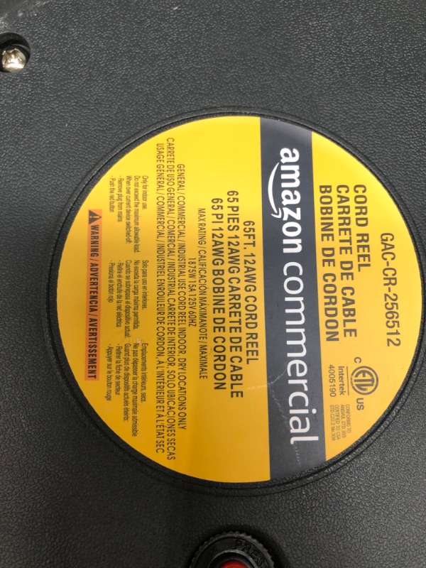 Photo 3 of AmazonCommercial Extension Cord Reel Heavy Duty Retractable 12AWG x 40' Feet Industrial Grade 3C/SJT Cable with Triple Tap Connector and Swivel Bracket Power Rating 15A 125VAC 1875W 60Hz
