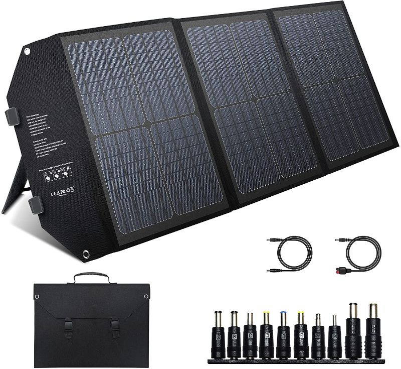 Photo 1 of 60W Portable Solar Panels, Foldable Solar Panel Charger for 100-500W Solar Generator Portable Power Station, with Adjustable Kickstands, DC 18V Output, USB 3.0 and Type-C Ports for Camping Van RV Trip
