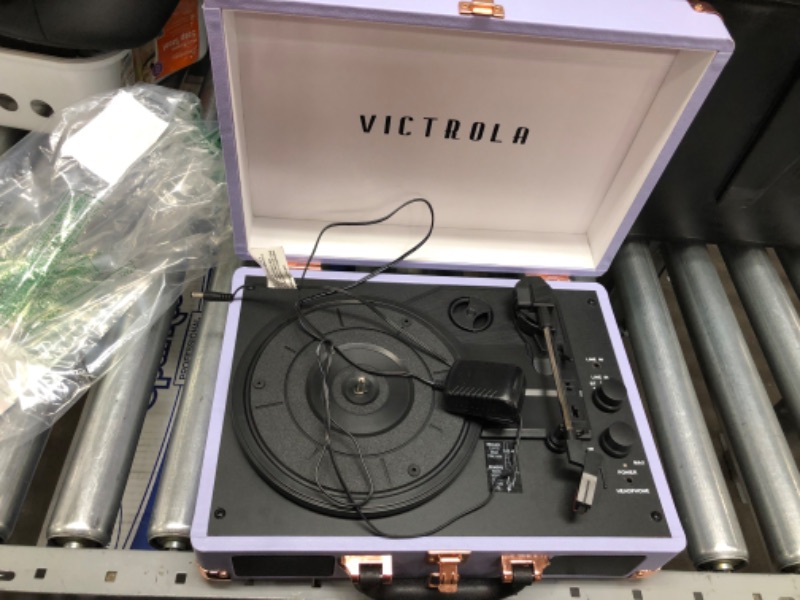 Photo 3 of Victrola Vintage 3-Speed Bluetooth Portable Suitcase Record Player with Built-in Speakers | Upgraded Turntable Audio Sound| Includes Extra Stylus | Lavender (VSC-550BT-LVG)
