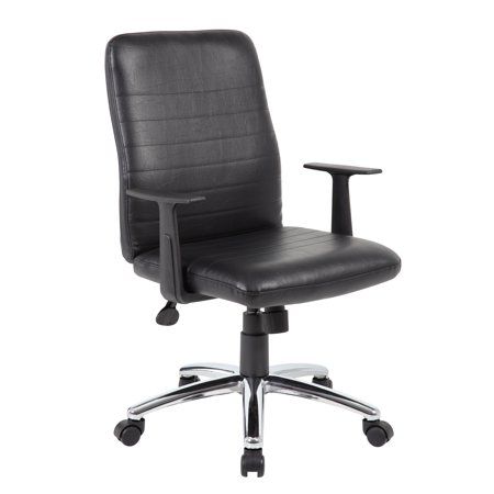 Photo 1 of Boss Office Products Retro Vinyl Mid-Back Task Chair, with Arms, Black/Chrome
