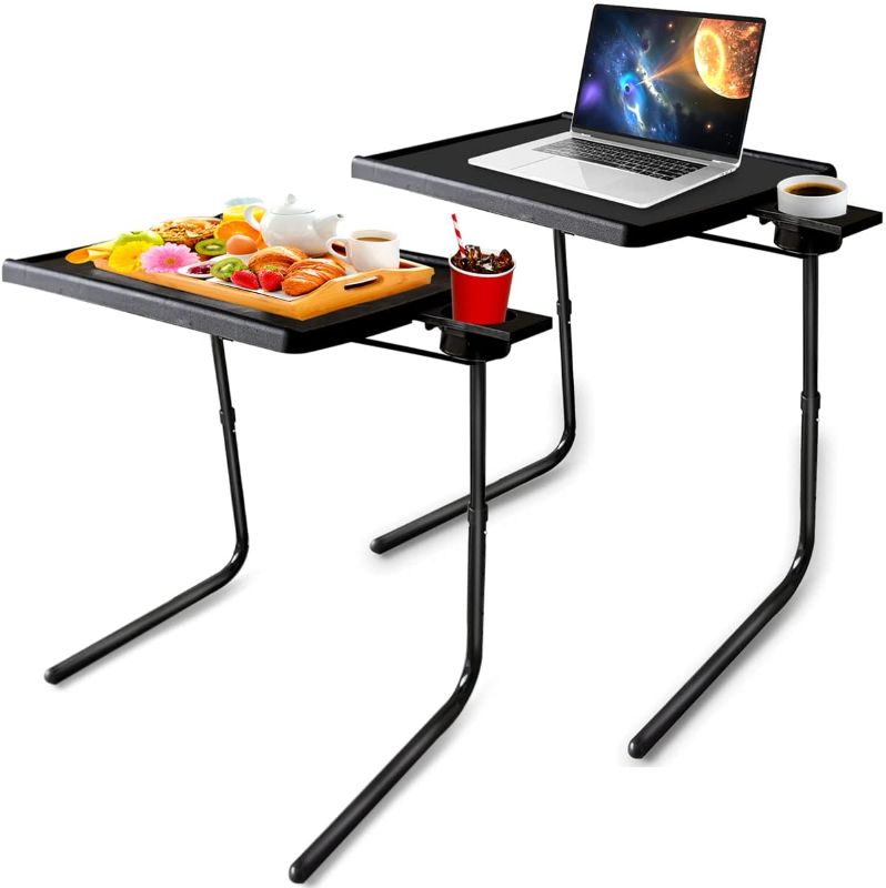 Photo 1 of 2 TV Trays Food Tray Table 6 Height & 3 Tilt Angle Adjustable Folding TV Trays with Cup Holder Built in for Eating, Multifunctional TV Table Tray