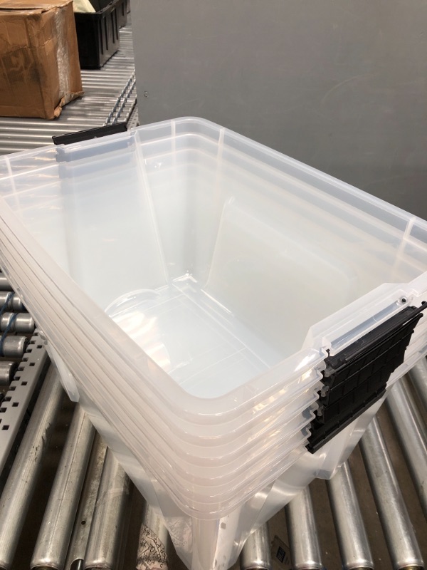 Photo 5 of 1 BOX BROKEN ON THE SIDE-  IRIS USA 54 Qt Clear Plastic Storage Box with Latches, 6 Pack