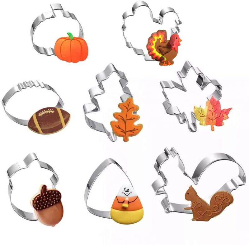 Photo 1 of 3 PACK Fall Thanksgiving Cookie Cutters Set - 8 Pieces - Pumpkin, Football,Turkey, Maple Leaf, Oak Leaf,Squirrel ,Candy Corn and Acorn- Stainless Steel