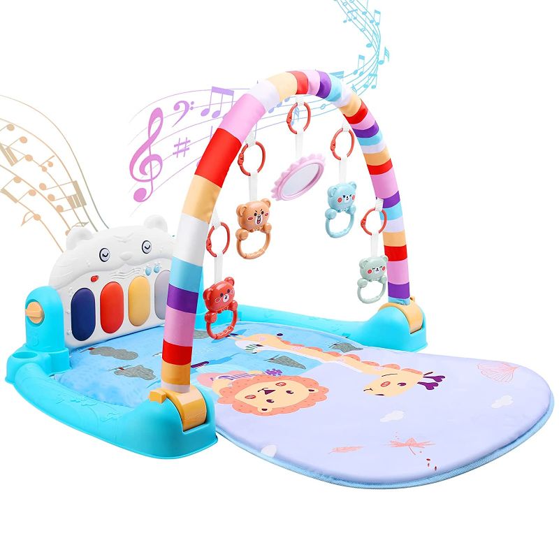 Photo 1 of Baby Play Mat,Atejao Baby Gym with Kick&Play Piano Center and LED Lights,Padded Baby Activity Mat with Adjustable Arch,Toys&Self Mirror,Play Gym Mat Ideal Baby Shower Gifts for Newborn Toddler Infants
