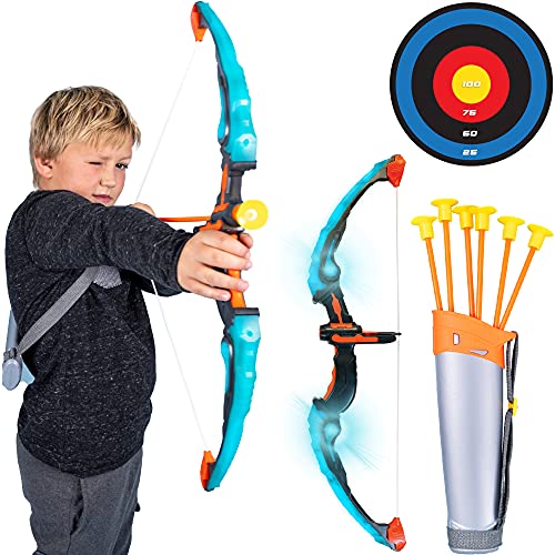 Photo 1 of Island Genius LED Bow and Arrow Archery Set Indoor Outdoor Games Toys and Gifts for Kids Boys and Girls Ages 3 4 5 6 7 8 Years Old - Light-up Bow, 6 S
