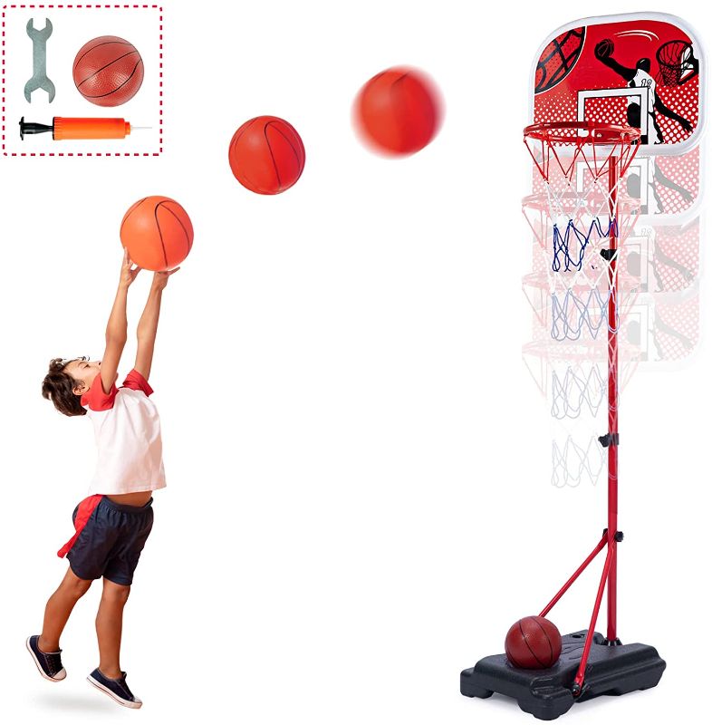 Photo 1 of CELETOY Kids Basketball Hoop Stand, Adjustable Height 2.8 ft -6.7 ft, Mini Basketball Goal Toy with Ball & Pump, Toddler Basketball Hoop Stand for Boys Girls Toddlers Age 6 up
