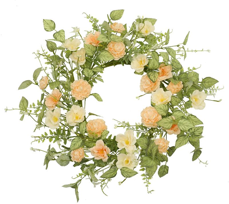 Photo 1 of 20" Peony and Rose Mixed Different Green Leaves and Berry Wreath Spring Wreath for Front Door,Spring Door Wreath for Outdoor Indoor for Garden Home
