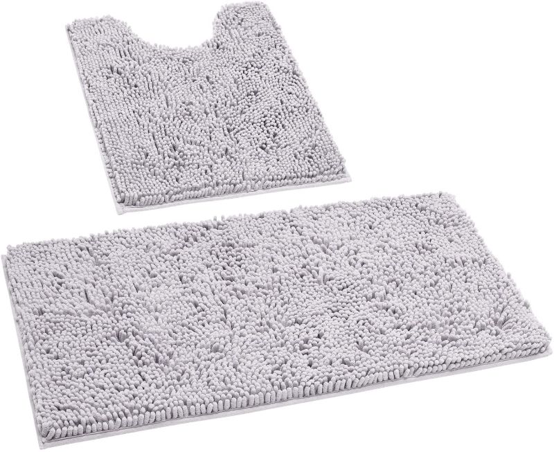 Photo 1 of 
HOMEIDEAS 2 Pieces Bathroom Rugs Set Light Grey, Ultra Soft Non Slip Bath Rug, Absorbent Chenille Bath Mat, Plush Bathroom Carpets Mats for Bathroom, Tub, Shower
