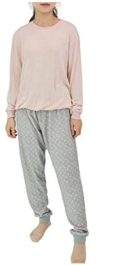 Photo 1 of Israphel Women's Long Sleeve Soft Pajama Set Pink Grey Sleepwear for Women Size XL
