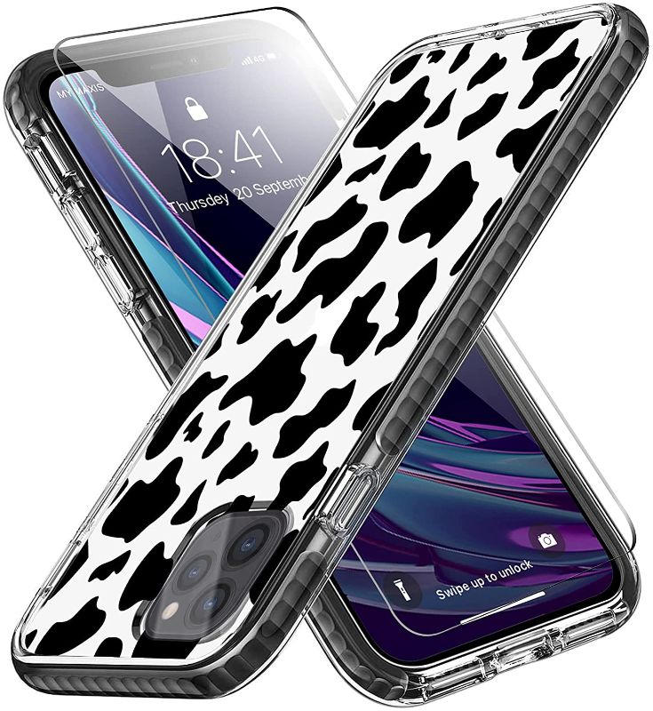 Photo 1 of  2 PACK ZIYE Compatible with iPhone 13 Pro Max Case with Screen Protector, Clear with Black Cow Print Pattern Shockproof Anti-Slip Bumper Soft TPU Slim Protective Case Cover for iPhone 13 Pro Max

