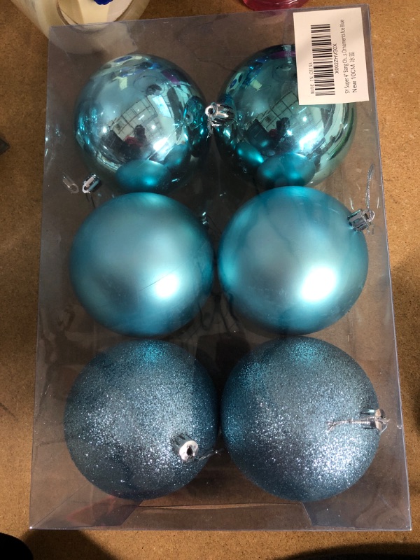 Photo 2 of 100MM/4 Large Christmas Ornaments, Christmas Ball Ornament Set for Xmas Tree, Shatterproof Decorations for Holiday, Party, Halloween, Thanksgiving, Christmas Decor - 6PCS, Ice Blue.
