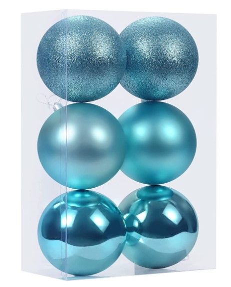 Photo 1 of 100MM/4 Large Christmas Ornaments, Christmas Ball Ornament Set for Xmas Tree, Shatterproof Decorations for Holiday, Party, Halloween, Thanksgiving, Christmas Decor - 6PCS, Ice Blue.
