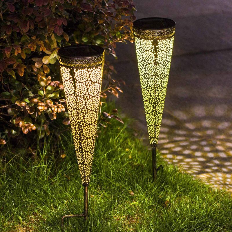 Photo 1 of [2 Pack] Solar Pathway Lights. Outdoor Metal Decorative Stakes are Waterproof. Suited for Garden, Yard, Lawn, Patio, Walkway,
