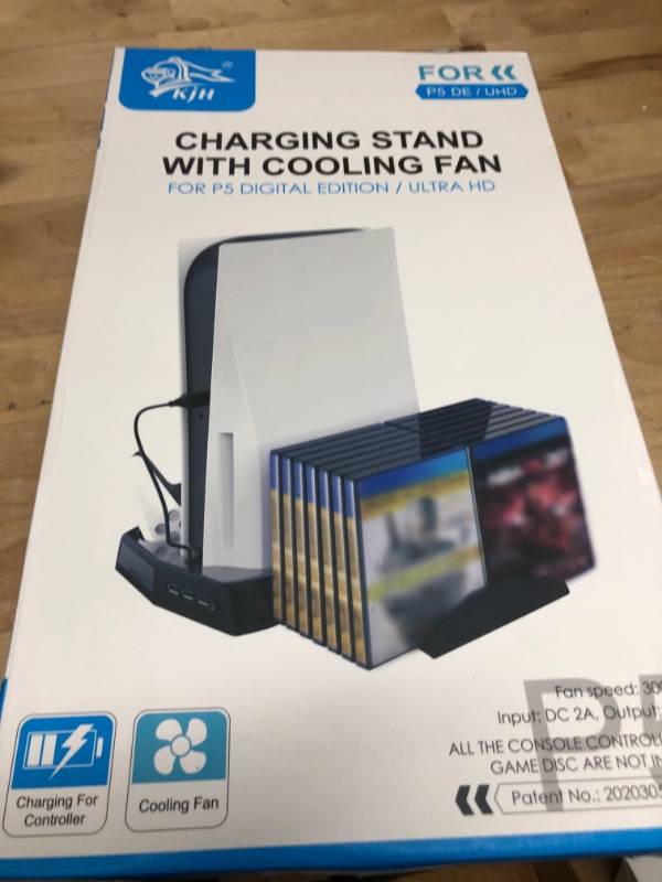 Photo 2 of MENEEA Vertical Stand for PS5 Digital Edition/Ultra HD with Dual Controller Charging Station and Suction Cooling Fan and 14 Retractable Game Slots