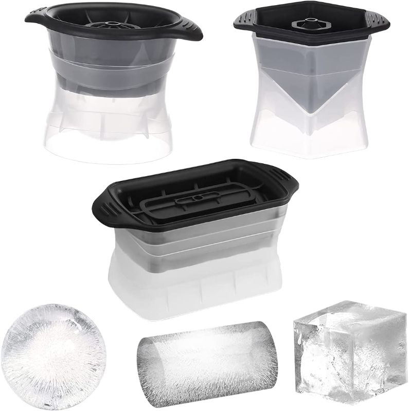 Photo 1 of 3-Sphere Ice Molds -Set of 3, Whiskey Ice Ball Maker with Lids & Large Square Ice Cube Molds for Cocktails & Bourbon - Reusable & BPA Free
