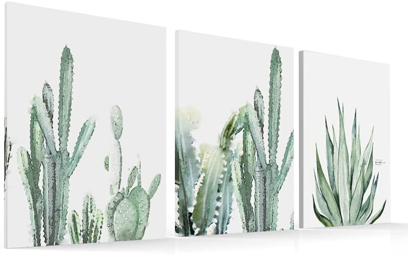 Photo 1 of 3 Pieces Canvas Wall Art Print Artwork Modern Wall Decor Landscape Giclee  Painting Cactus Tropical Green Plants Picture Framed for Home Decoration
