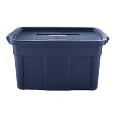 Photo 1 of Rubbermaid Roughneck 72 quart Rugged Storage Tote in Dark Indigo Metallic with Lid and Handles for Home, Basement, Garage, (2 Pack)