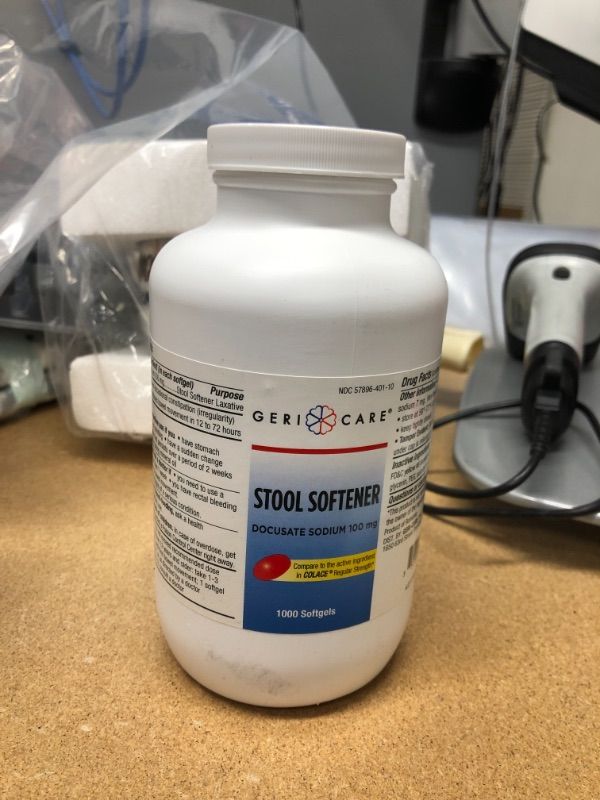 Photo 2 of **EXPIRE 03/2022** GeriCare Docusate Sodium Stool Softener, 100mg Softgels (Bottle of 1,000)
