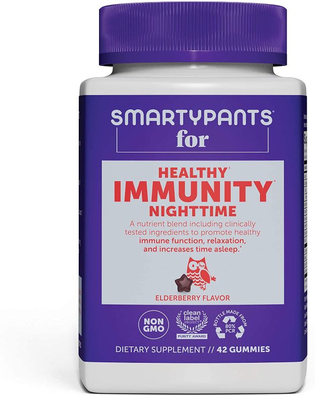 Photo 1 of **EXPIRE 03/01/22** 2 PACKS OF- SmartyPants Adult Nighttime Immunity Formula Daily Gummy Vitamins: Melatonin for Sleep; Vitamins C, D, & Zinc for Immunity; Probiotics & Prebiotics; 2 bil CFU; Elderberry Flavor, 42 Ct (21 Day Supply)**SOLD AS IS, NO RETURN