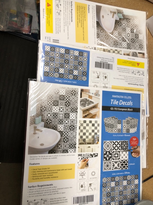 Photo 2 of 3 SETS OF-[FANTASTIX] Tile Decals GS-703 European Black, 11"x11" 6sheets, Peel and Stick Self-Adhesive Removable PVC Stickers for Kitchen Bathroom Backsplash Furniture Staircase Home Decor
 **SOLD AS IS, NO RETURNS** 