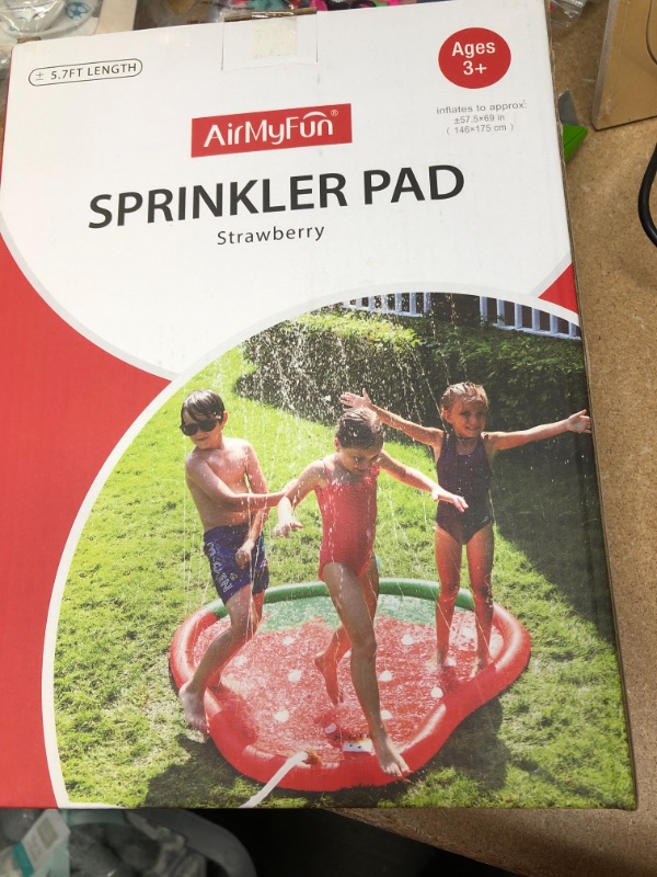 Photo 2 of AirMyFun Splash Pad for Kids, Strawberry Water Sprinkler for Kids Backyard Lawn, 69" Outdoor Water Play Sprinklers Mat Boys & Girl Pool Toys for Ages 3 - 12
