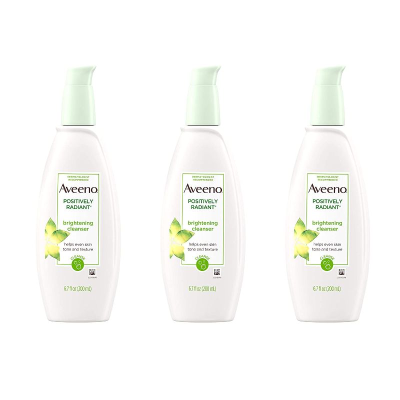 Photo 1 of Aveeno Positively Radiant Brightening Facial Cleanser for Sensitive Skin, Non-Comedogenic, Oil-Free, Soap-Free & Hypoallergenic, 6.7 Fl Oz, Pack of 3
