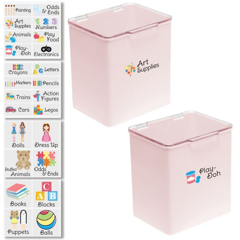 Photo 1 of MDesign Plastic Stacking Organizer Toy Bin Box, 2 Pack + 32 Labels
