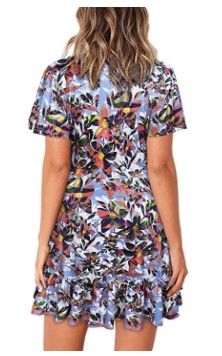 Photo 2 of GOOTUCH Women's Dresses Short Sleeve V Neck Sexy Wrap Floral Print Casual Mini Sun Beach Dresses (M) **NOT REFUNDABLE, SOLD AS IS**
