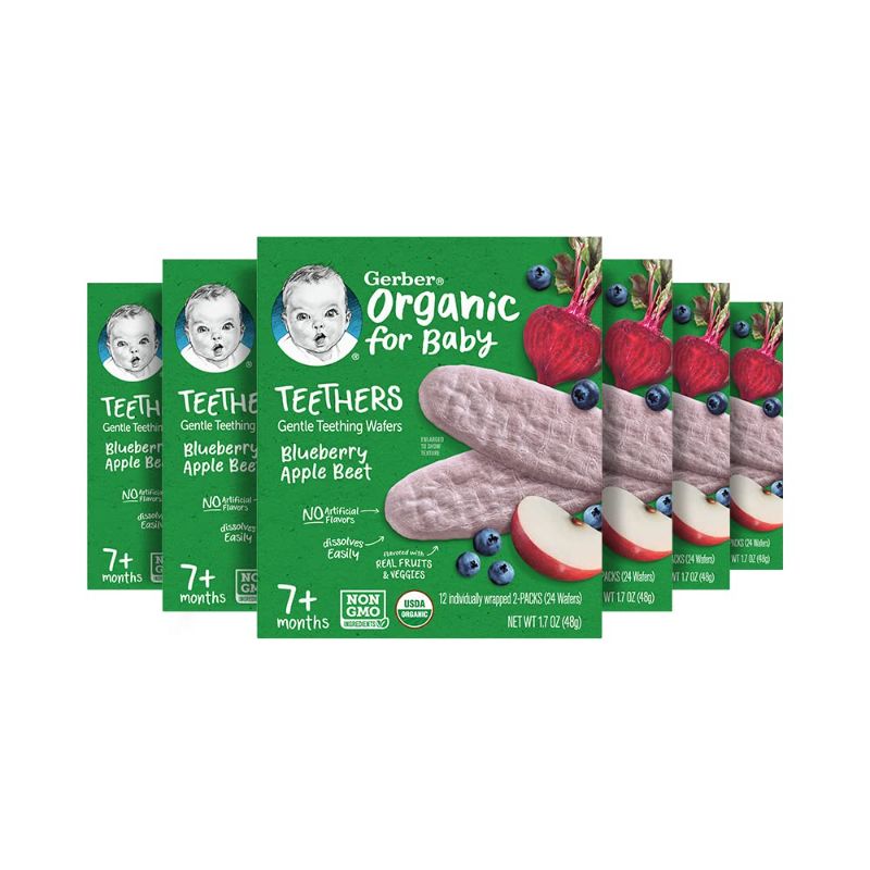 Photo 1 of Gerber Snacks for Baby Teethers, Organic Gentle Teething Wafers, Blueberry Apple Beet, 1.7 Ounce, 12 Count Box (Pack of 6). . .EXP 04/10/2022 **NOT REFUNDABLE, SOLD AS IS**
