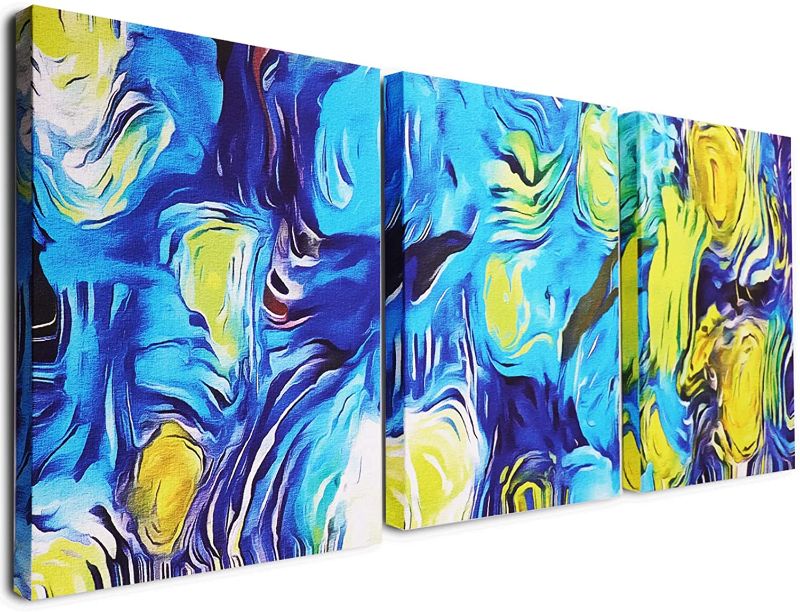 Photo 1 of 3 Piece Abstract Canvas Wall Art for Living Room& Bedroom ,Impressionist Painting, ready to hang pictures 12"x16"x3 Panels, Modern Home &office Decoration