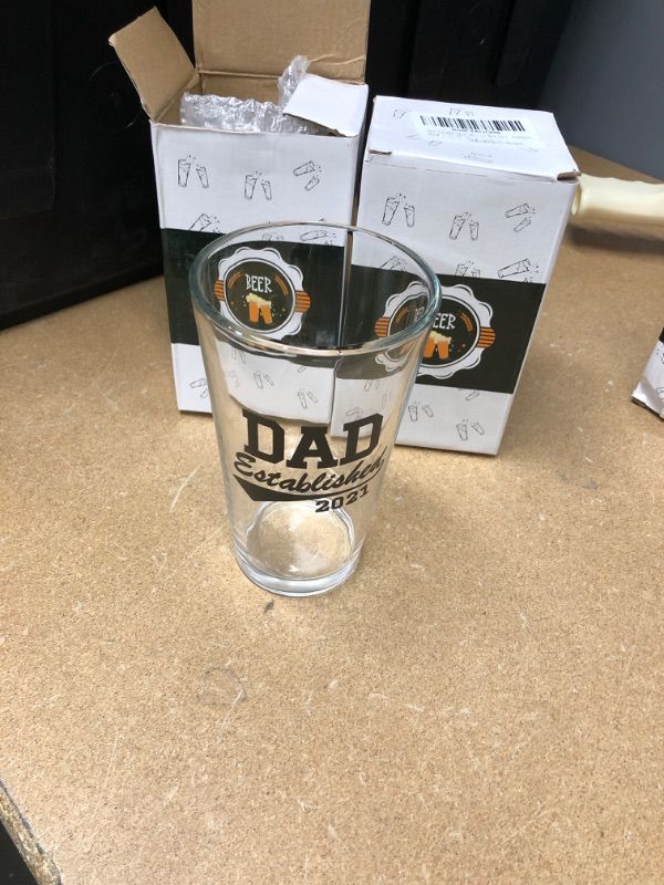 Photo 2 of 2 - Dad Established 2021 Funny Beer Glass, Dad Pint Glass - Dad Gifts for Birthday, Christmas, Father's Day - Gift Idea for Men, Dad, New Dad, Husband
