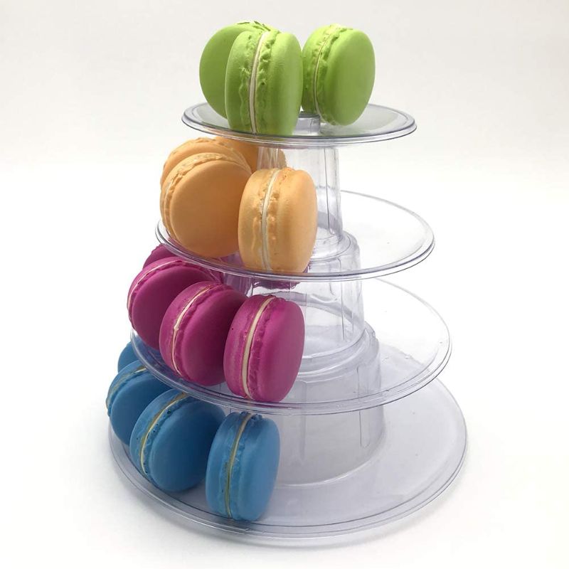 Photo 1 of 4 Tier Macaron Tower Cake Food Stand Display Rack for Wedding Birthday, Round Transparent Macaron Holder Dessert Cake Stand Rack
