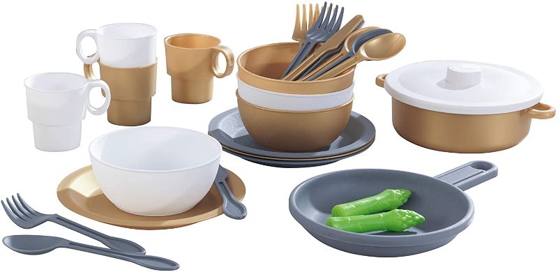 Photo 1 of KidKraft 63532 27-Piece Cookware Play Kitchen Set in Modern Metallic Colours, Complete Dish and Utensil Set
