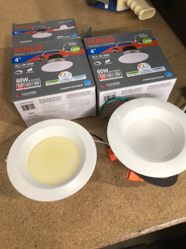 Photo 2 of ** 2 different- Halo LT4 Series 4 in. Selectable CCT (3000K-5000K) Integrated LED, White Recessed Light, Dimmable Retrofit Trim
