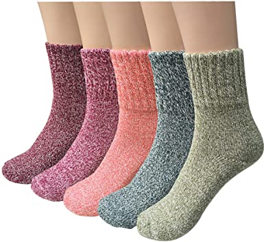 Photo 1 of ** 2 of - Womens Wool Socks, 5 Pairs Vintage Thick Knit Winter Warm Socks for Women Men Gifts

